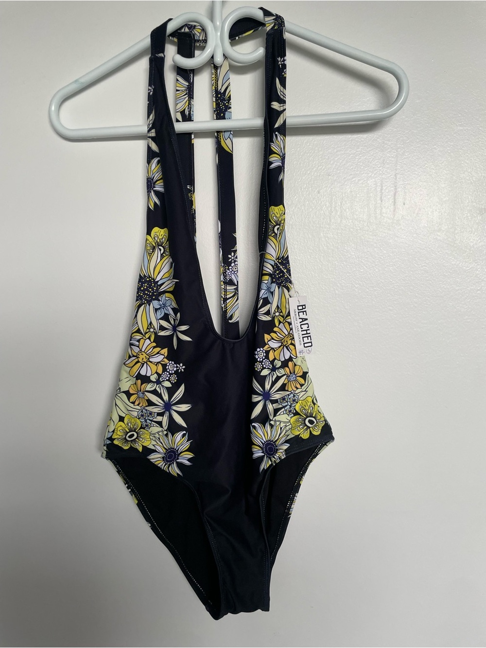BEACHED Floral Scoop-Back One-Piece Swimsuit in Black and Yellow